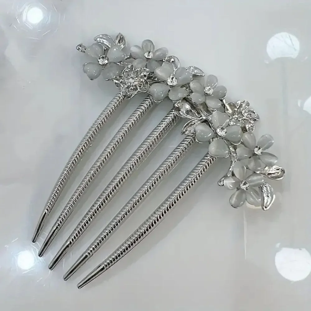 Crystal With Pearl Flowers Bridal Hair Comb For Weddings or Evening Dress